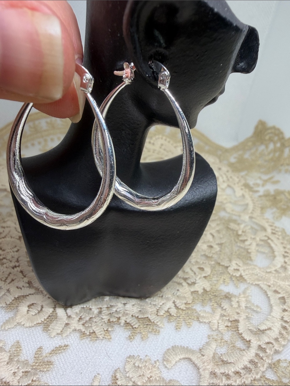 925 Sterling Silver Sculptural Hoop Earrings Wavy Organic Statement Feminine